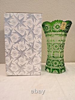 Vintage Large 8 CAESAR CRYSTAL Czech Green Vase Hand Cut