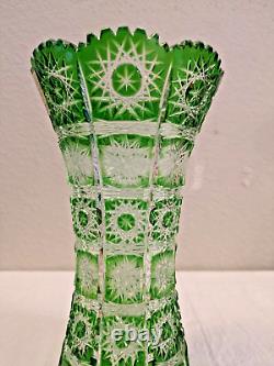 Vintage Large 8 CAESAR CRYSTAL Czech Green Vase Hand Cut