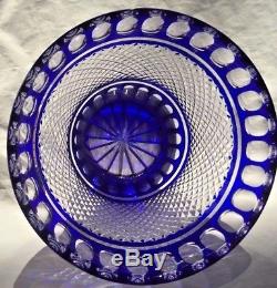 Vintage Large Bohemian Czech Cut to Crystal Cobalt Blue Vase 10 1/2 X 9 1/2