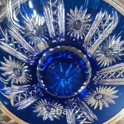Vintage Large Cobalt Blue Czech Bohemian Lead Crystal Cut to Clear Vase 10 1/2