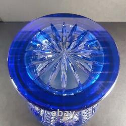 Vintage Large Cobalt Blue Czech Bohemian Lead Crystal Cut to Clear Vase 10 1/2