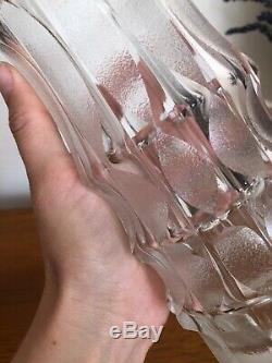 Vintage Large Cut Crystal Glass Clear & Frosted Modernist 1960s Vase