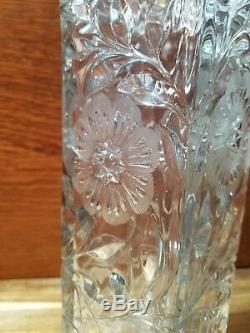 Vintage Large Cut Crystal/glass Vase 10 1/2 Tall 3 Square Flowers/leaves