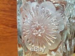 Vintage Large Cut Crystal/glass Vase 10 1/2 Tall 3 Square Flowers/leaves