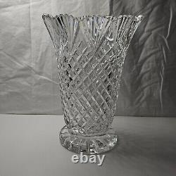 Vintage Large Heavy 24% Full Lead Crystal Cut Vase Fans Criss Cross 12 Tall