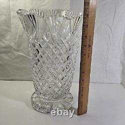 Vintage Large Heavy 24% Full Lead Crystal Cut Vase Fans Criss Cross 12 Tall