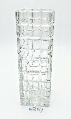 Vintage Large Square Cut Clear Crystal Glass Vase 11 Tall Heavy MCM Mid Century