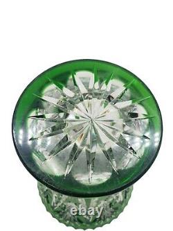 Vintage Lausitzer Bleikristall Lead Crystal Vase Cut Green to Clear GDR Germany