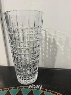 Vintage Lausitzer Lead Glass Crystal Hand Cut Vase Cube Pattern Diamond Cut Line