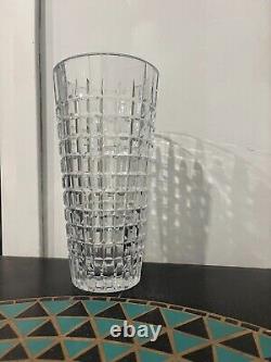 Vintage Lausitzer Lead Glass Crystal Hand Cut Vase Cube Pattern Diamond Cut Line