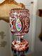 Vintage Moser Bohemian Highly Ornate Cranberry Cut To Clear Crystal Vase 7 Exc