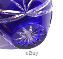Vintage Margaret W. Germany Hand Cut Cobalt Blue Lead Crystal Vase Sunflower