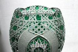 Vintage Meissen crystal emerald green cut to clear vase