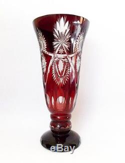 Vintage Mid 20th century Vase Ruby Cut Crystal glass. Bohemian czechoslovakia
