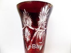 Vintage Mid 20th century Vase Ruby Cut Crystal glass. Bohemian czechoslovakia