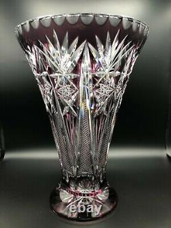 Vintage Mid Century Bohemian Cut Crystal Purple Vase, 12 1/2 Tall, 8 3/4 D