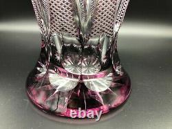 Vintage Mid Century Bohemian Cut Crystal Purple Vase, 12 1/2 Tall, 8 3/4 Dia