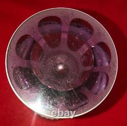 Vintage Moser Bohemian Art Glass Crystal Amethyst Cut To Clear Floral Painted