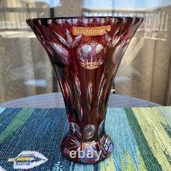 Vintage Nachtmann Bleikristall Cut to Clear Crystal Cranberry Red Vase 8.25 H