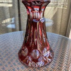 Vintage Nachtmann Bleikristall Cut to Clear Crystal Cranberry Red Vase 8.25 H