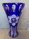 Vintage Nachtmann Cobalt Blue Cut Clear Crystal Glass Flower Tall Vase Germany