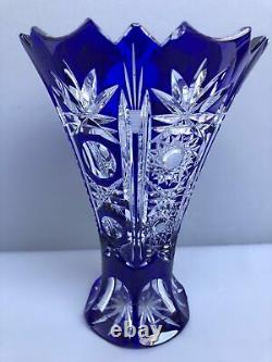 Vintage Nachtmann Germany Vase Cobalt Blue and Clear Cut Crystal
