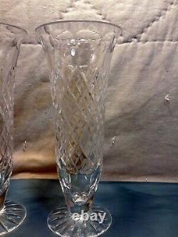 Vintage Pair Royal Brierley English Cut Crystal Footed 9 7/8 Tall Henley Vase