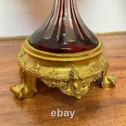 Vintage Pair of Large Red Italian Cut Crystal Women Cherub Gold Gilt Vases