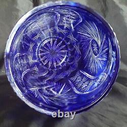 Vintage Poland Bohemian Cobalt Blue Cut to Clear Crystal 10 Vase Exquisite
