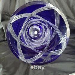 Vintage Poland Bohemian Cobalt Blue Cut to Clear Crystal 12 Vase Exquisite