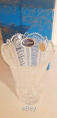 Vintage Queen Lace Bohemian Czech Hand Cut Glass Crystal Vase Bohemia BEAUTIFUL