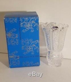 Vintage Queen Lace Bohemian Czech Hand Cut Glass Crystal Vase Bohemia BEAUTIFUL