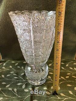 Vintage Queen Lace Tall Hand Cut Lead Crystal Vase 12