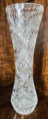 Vintage Rare Bohemia Czechoslovakian Lead Cut Crystal Glass Vase 12 Inches Tall