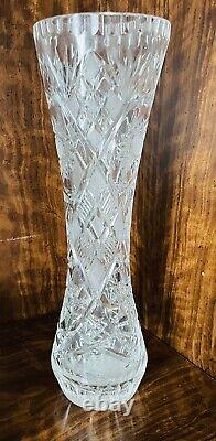 Vintage Rare Bohemia Czechoslovakian Lead Cut Crystal Glass Vase 12 Inches Tall