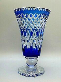 Vintage Rare Webb Corbett Crystal Cut To Clear Cobalt Blue Vase 13 1/2 Tall