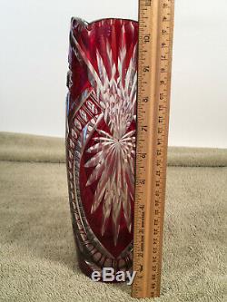 Vintage Red Czech Hand-cut Crystal Glass 10 & 1/2 Vase