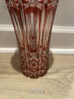 Vintage Red/ruby Crystal Cut To Clear Czech Vase 10 Inches Tall Bohemian