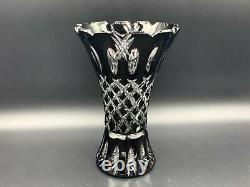 Vintage Russian Black Onyx Cased Cut to Clear Crystal Vase Prague Mouth Blown