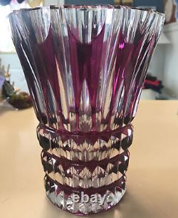 Vintage Saint Louis Cut Crystal Vase Cristal De France Rare Cranberry & Clear