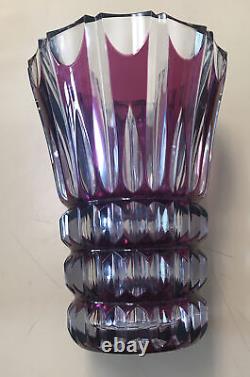 Vintage Saint Louis Cut Crystal Vase Cristal De France Rare Cranberry & Clear