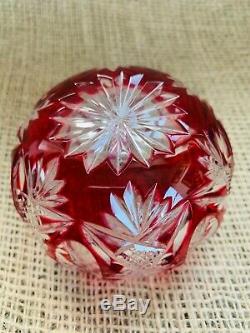 Vintage Saint Louis French Ruby Cut to Clear Crystal Art Glass Rose Bowl or Vase