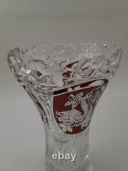 Vintage Scalloped, Etched & Deep Cut Dragon Motif Vase 9H, 5-1/2W, 3.25 base
