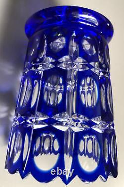 Vintage Signed Bohemian Cobalt Blue Cut to Clear Crystal Czech Republic Glass