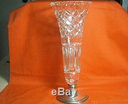 Vintage Signed HAWKES Cut Glass 12 Tall Crystal Vase with Sterling Silver Base