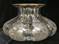 Vintage Signed Steuben Moser Cut Floral Crystal Fluted Vase 6 tall