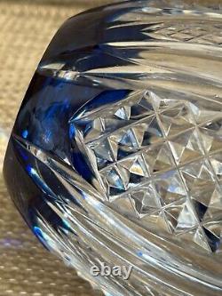 Vintage Signed Val St. Lambert Cut Glass Crystal Blue & Clear Vase 4.50