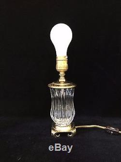 Vintage Small Cut Crystal Vase Table Lamp withBrass Base, 9 Tall