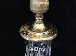 Vintage Small Cut Crystal Vase Table Lamp withBrass Base, 9 Tall
