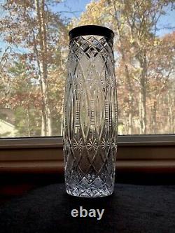 Vintage Soviet 10.5 Cylinder Vase Cut Crystal Glass Sterling Silver 875 USSR